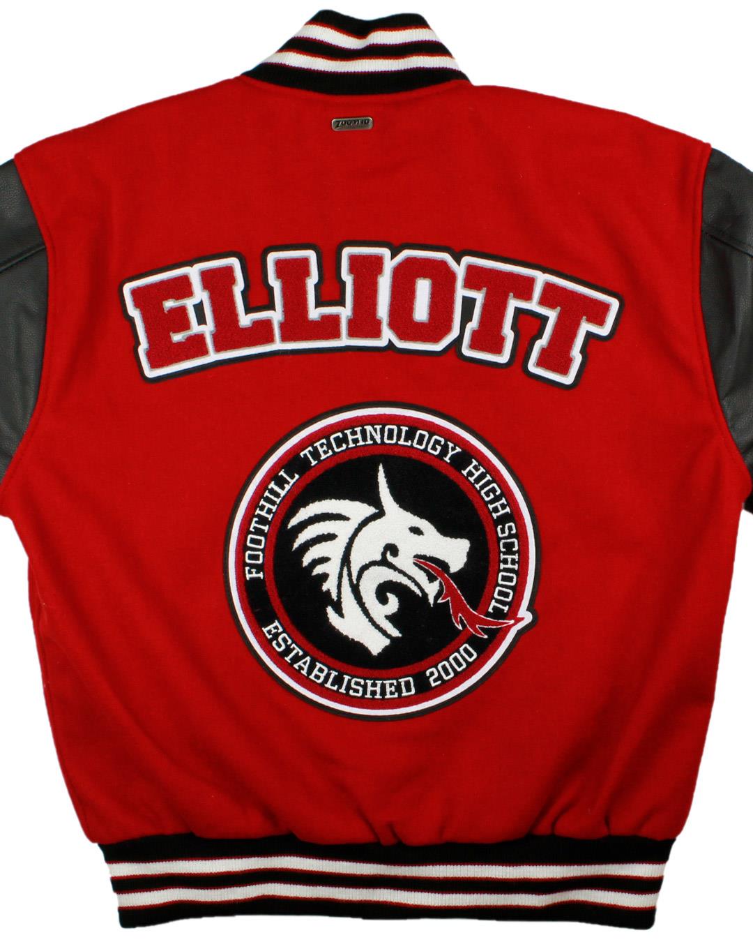 Foothill Tech High School Dragons Lettermen Jacket, Ventura, CA - Back